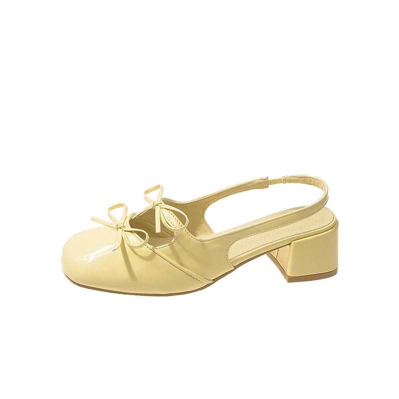 Женские туфли Мэри Джейн, летние новые босоножки Bao Head на толстом каблуке с бантом, повседневные модные босоножки с ремешками