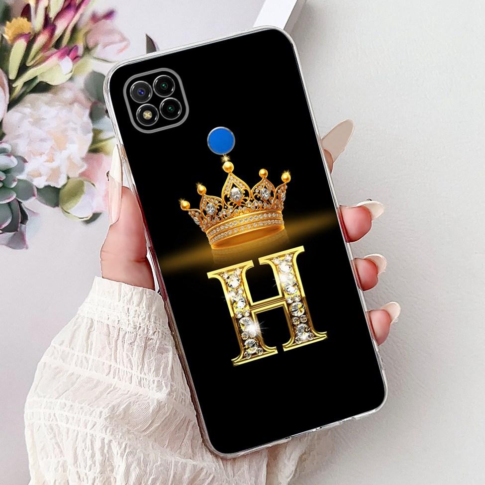 Прозрачный чехол для Redmi 9C NFC Чехол для Redmi 9C Прозрачный Модный Роскошный Буквы A-Z Корона Мягкий ТПУ Чехол для телефона