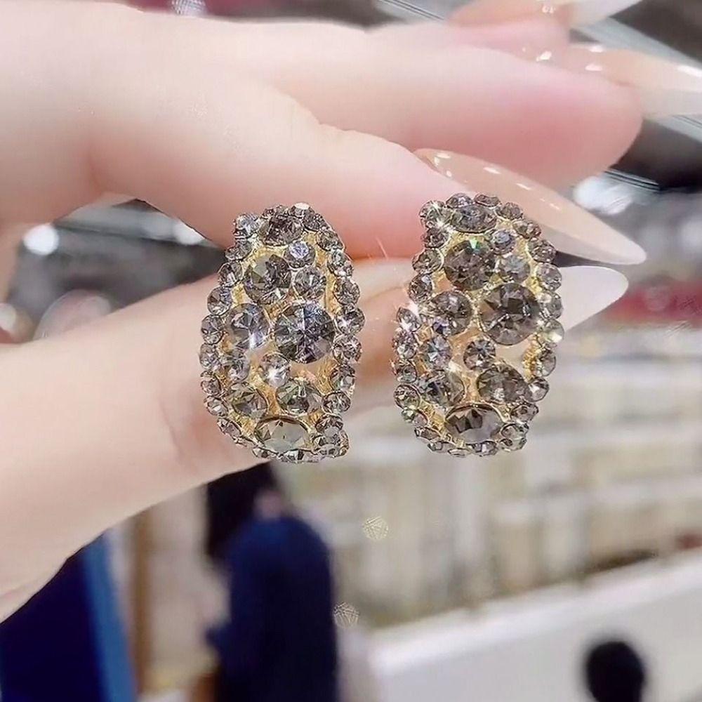 Girl Gift Geometric Crystal C Shaped Stud Earrings Women Earrings Korean Style Earrings Ear Studs