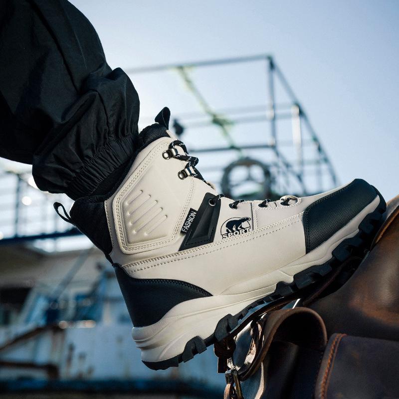 Men Snow Boots Waterproof Non Slip Plush Thick Warm Cold Resistant Rotating Buttons Winter Outdoor