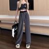 Серые брюки от костюма для женщин на лето Новые контрастные брюки с драпировкой на кулиске Свободные повседневные брюки с высокой талией и широкими штанинами
