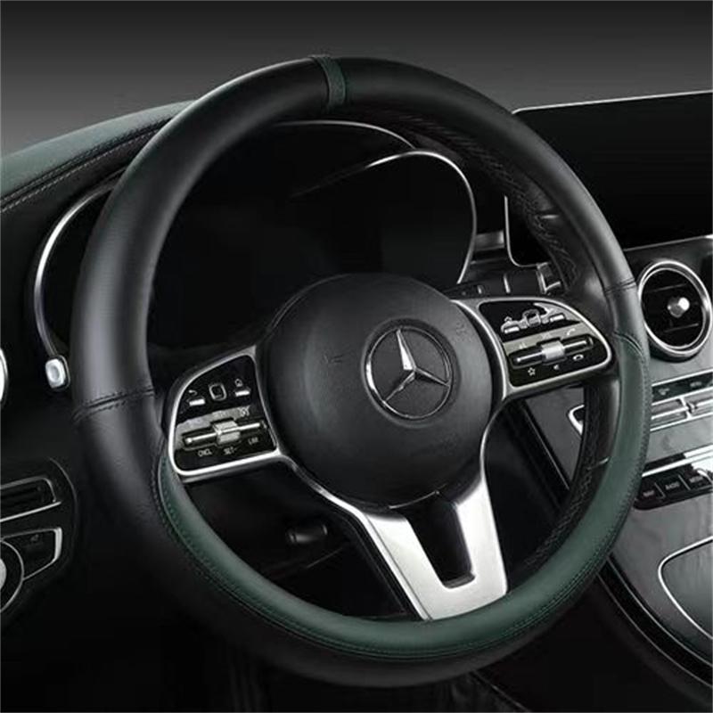 Full Leather Universal Car Steering Wheel Cover Breathable Anti Slip Car Decoration 37-38cm Steering Wheel Cover Accessories