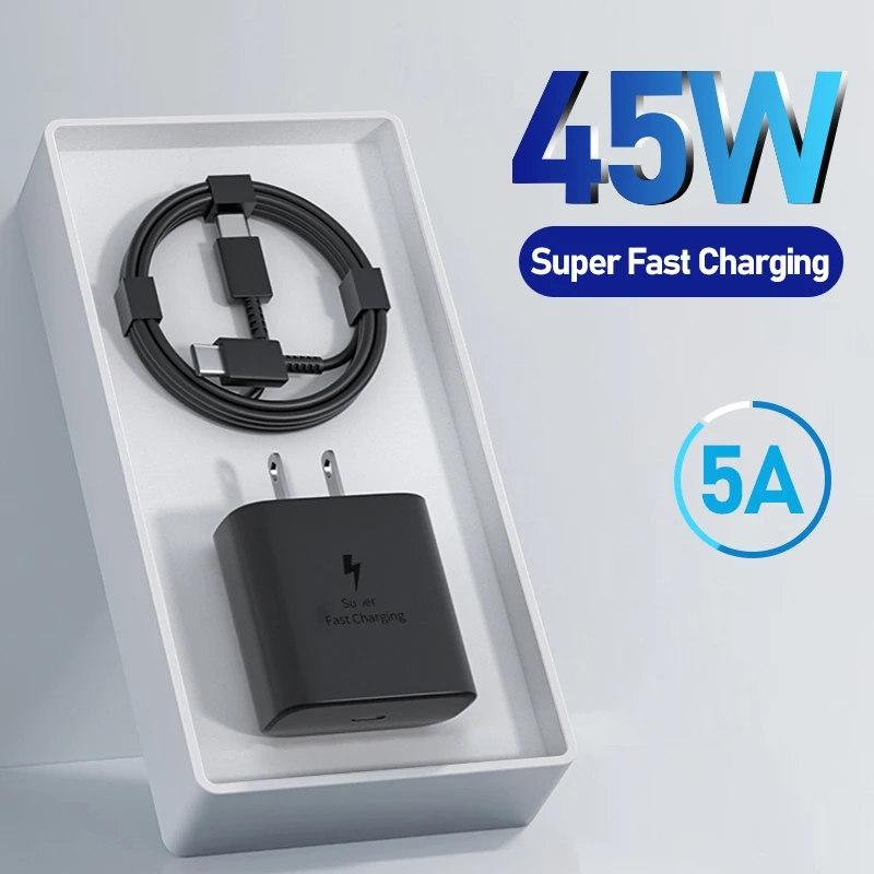 Зарядное устройство PD45W USB C для Galaxy S24 S23 S22 S21 S20 Ultra S10 Plus FE, сверхбыстрая зарядка, аксессуары для зарядного кабеля типа C