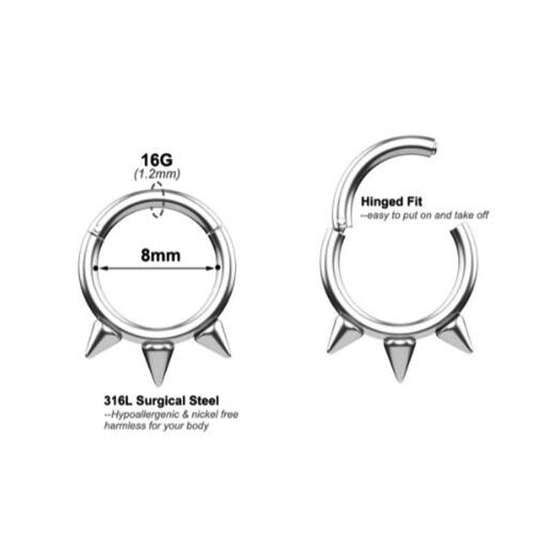 Хрящевая серьга с шипами, кольцо для перегородки, пирсинг ноздри, хирургическая сталь для носа