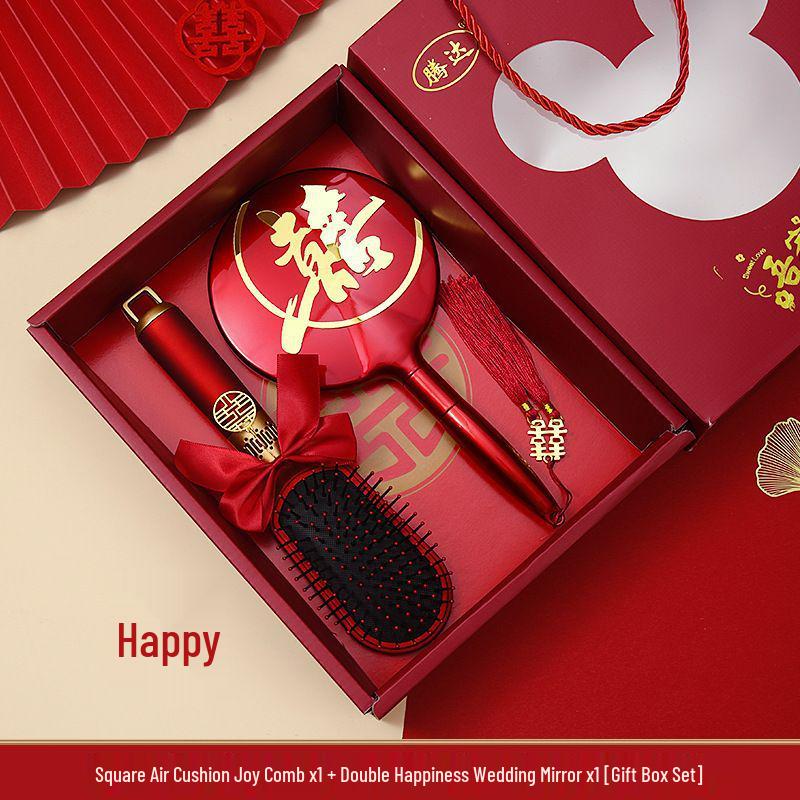 Приданое китайской невесты: Красный набор расчесок с воздушной подушкой - Пушистая воздушная подушка, Одна пара с подарочной коробкой для свадеб