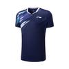 Badminton Series Printed V-Neck Comfortable Breathable Versatile Casual Short Sleeve Badminton Shirt Unisex Tops Deep-Purple Blue AAYV025-1