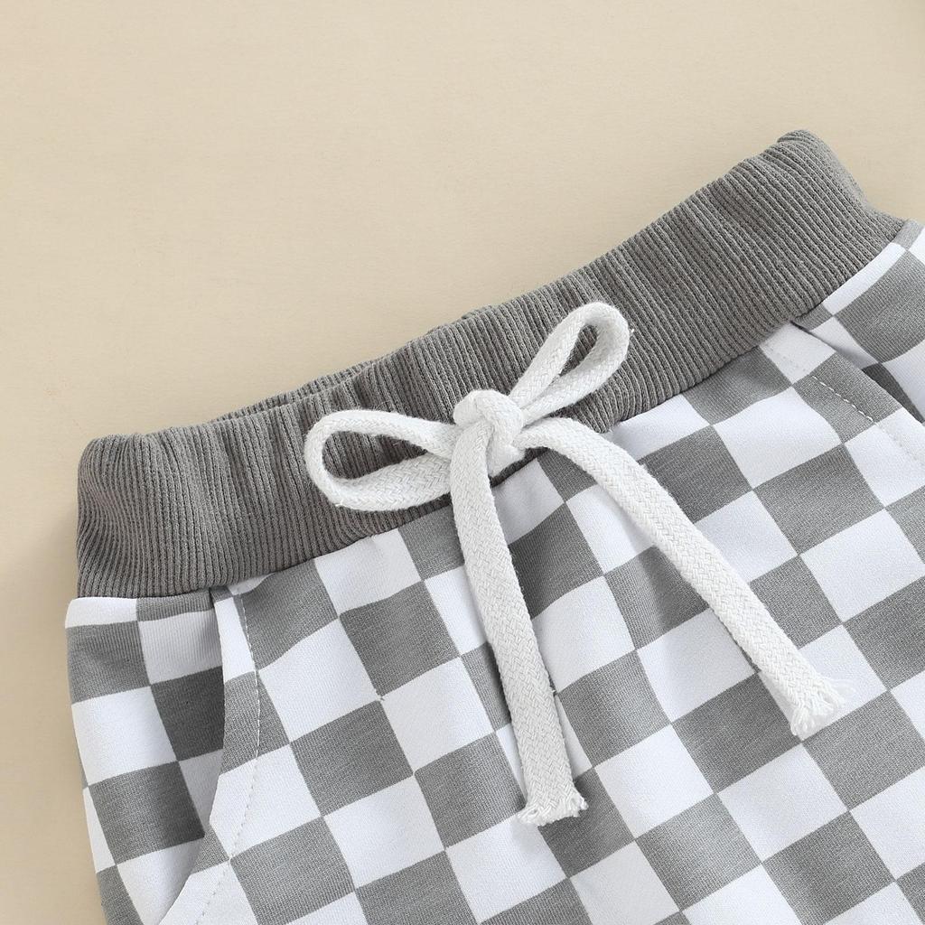 Toddlers Casual Long Pants 6M 12M 18M 24M 3Y Fashion Checkerboard Printed Tie-up Mid-waist Trousers with Pockets