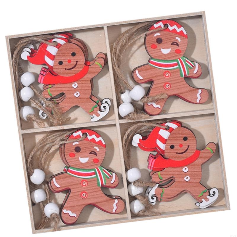 12Pcs Wooden Lovely Man Ornaments Durable Holiday Homes Decoration 4 Panel Designs for Christmas Tree Decorations
