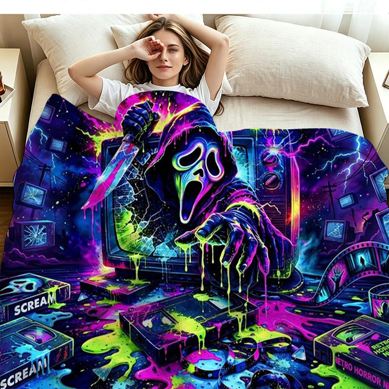 Mask Ghost Print Flannel Blanket High Quality Warm Comfortable Cover for All Seasons Perfect for Gifts Home Decor