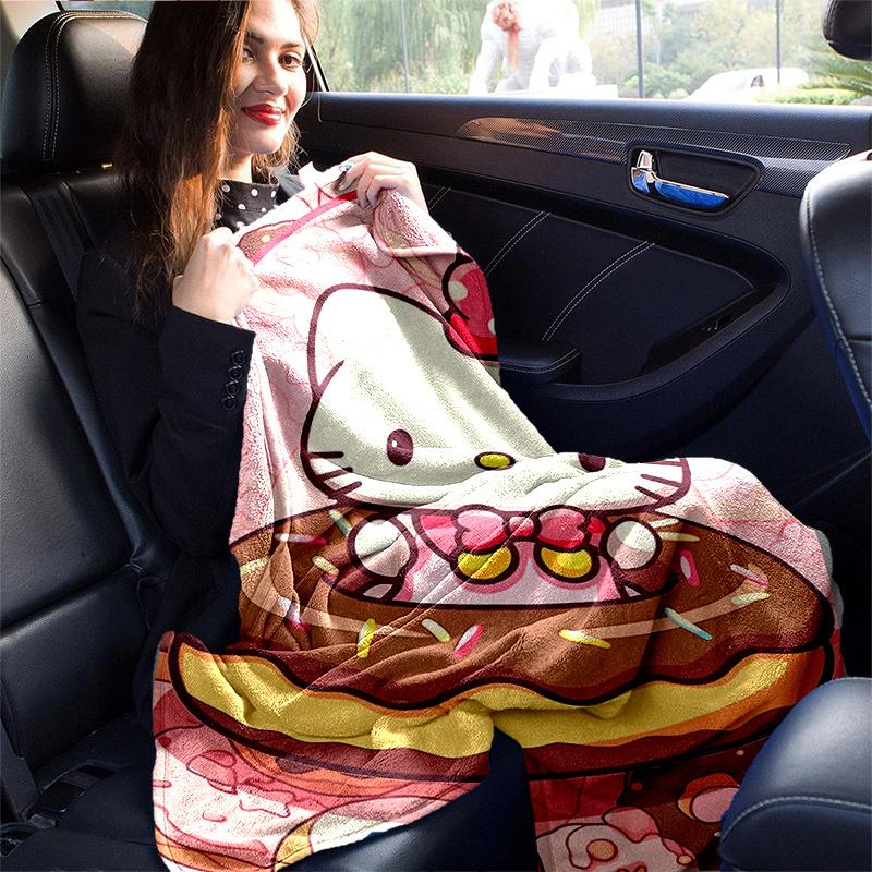 1 шт. Одеяло Hello Kitty "Doughnut Delight", Мягкое и теплое, Декор для дома, Подарок на все сезоны, Идеально для дивана, гостиной, путешествий, кемпинга, автомобиля