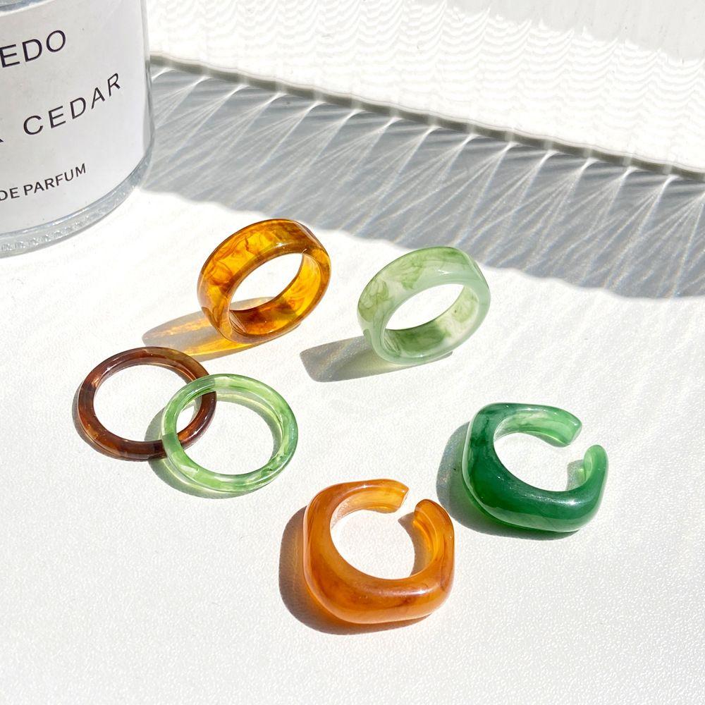 Colourful Square Geometric Resin Round Women Open Ring Korean Style Ring Fashion Jewelry Acrylic