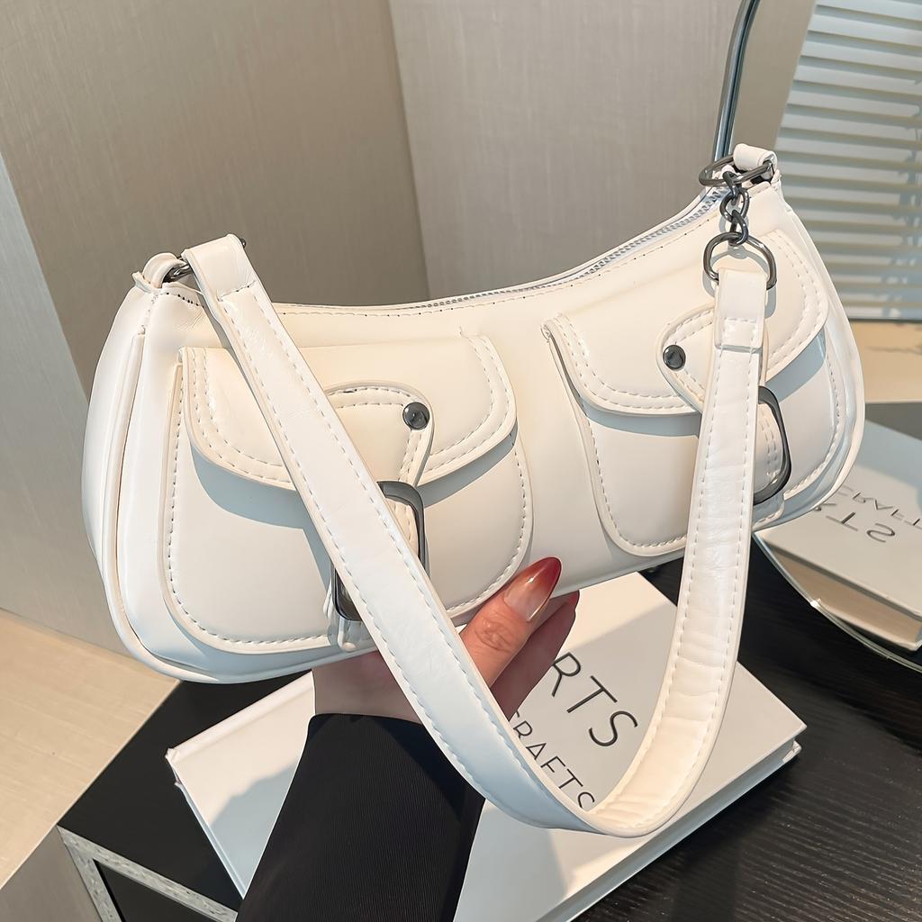 Стильная женская сумка кроссбоди Элегантная черная стимпанк наплечная сумка Застежка-молния и декоративные пряжки Модный аксессуар Сумка кроссбоди