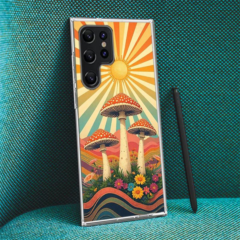 Boho Hippy Mushroom Sunrise Capa Phone Case For Samsung S26 Ultra S25 Edge Galaxy S23 S21 S20 S24 FE S22 S10 Plus Cover Clear TP