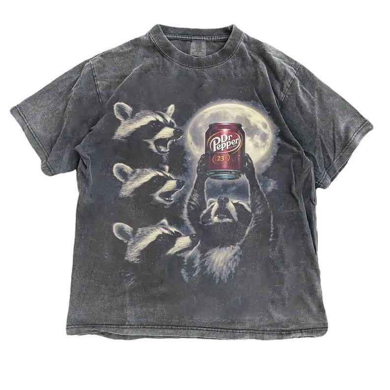 Funny Raccoon Shirt – Raccoon Dr Pepper Moon Graphic Tee Vintage Size S3XL Unisex T-Shirt