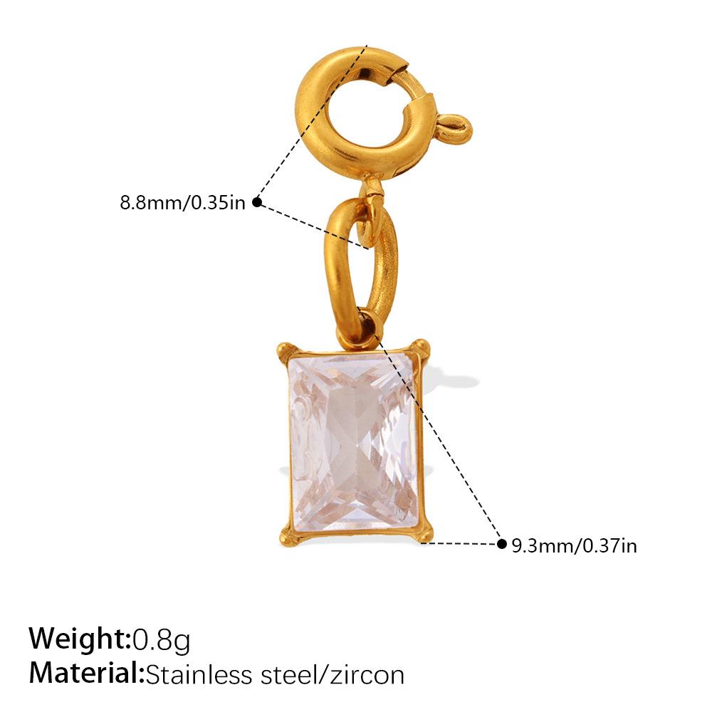 Light Luxury Geometric Square Color Zircon Jewelry Clasp Pendant, 18K Gold Plated Stainless Steel DIY Charm