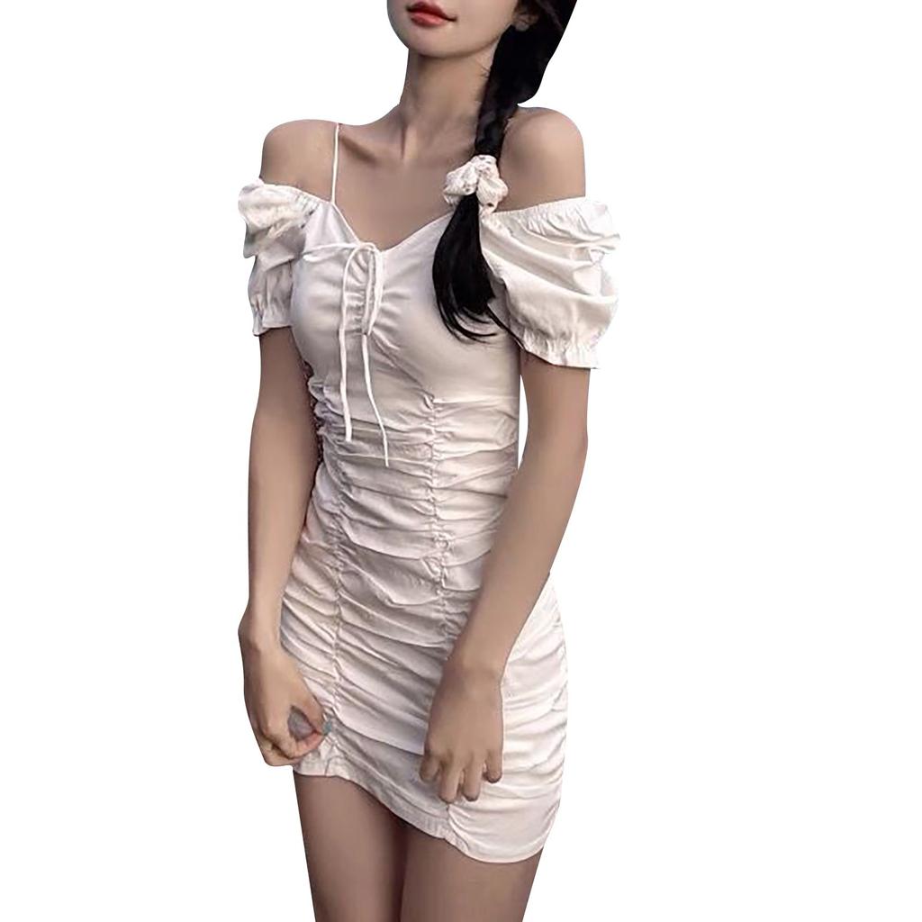 Французское легкое зрелое платье с пышными рукавами и плиссированным шнурком для похудения