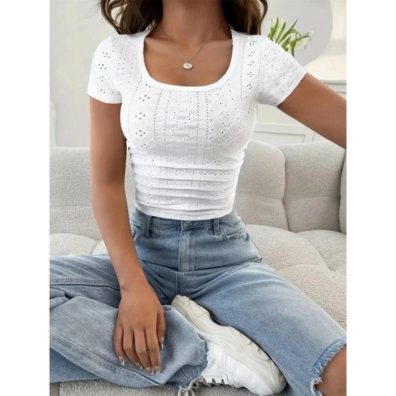 Модная футболка Csaual Crew Nech Solid Color для ежедневного отдыха, отпуска, летняя одежда для женщин, топы для лета