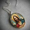 Christian Jesus Blessing Religious Pendant Necklace, Time Gemstone Pendant Necklace