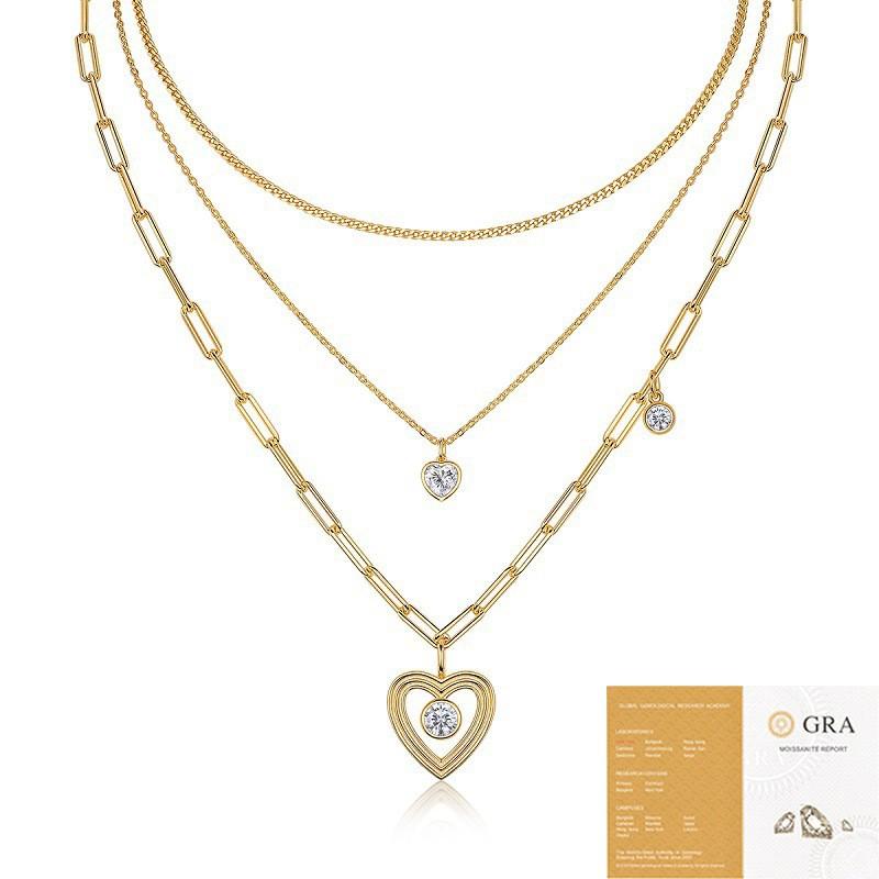 Elegant 3-Layer Sterling Necklace With Moissanite Stones Long Chain Women Minimalist Ins Style