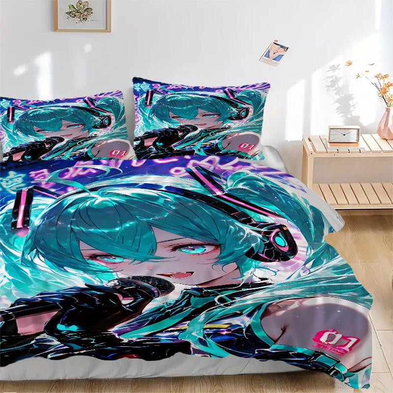Vocaloid Neon Lights Performance Print 3Pcs Bedding Setduvet Cover With 2 Bedropillowcase Home Birthday Gift
