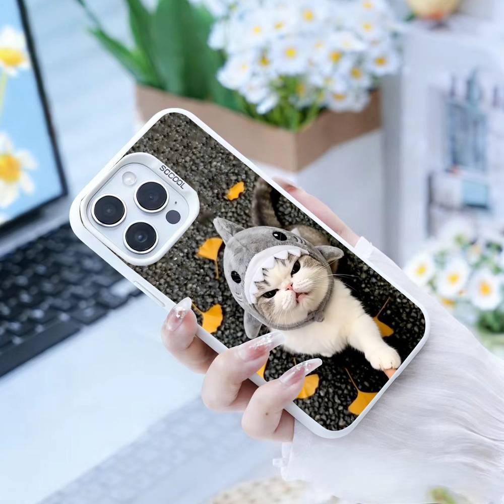 Забавный Милый Кот Чехол для Телефона Для iPhone 16,15,14,13,12,17,Pro,MAX белый Матовый Ударопрочный Чехол
