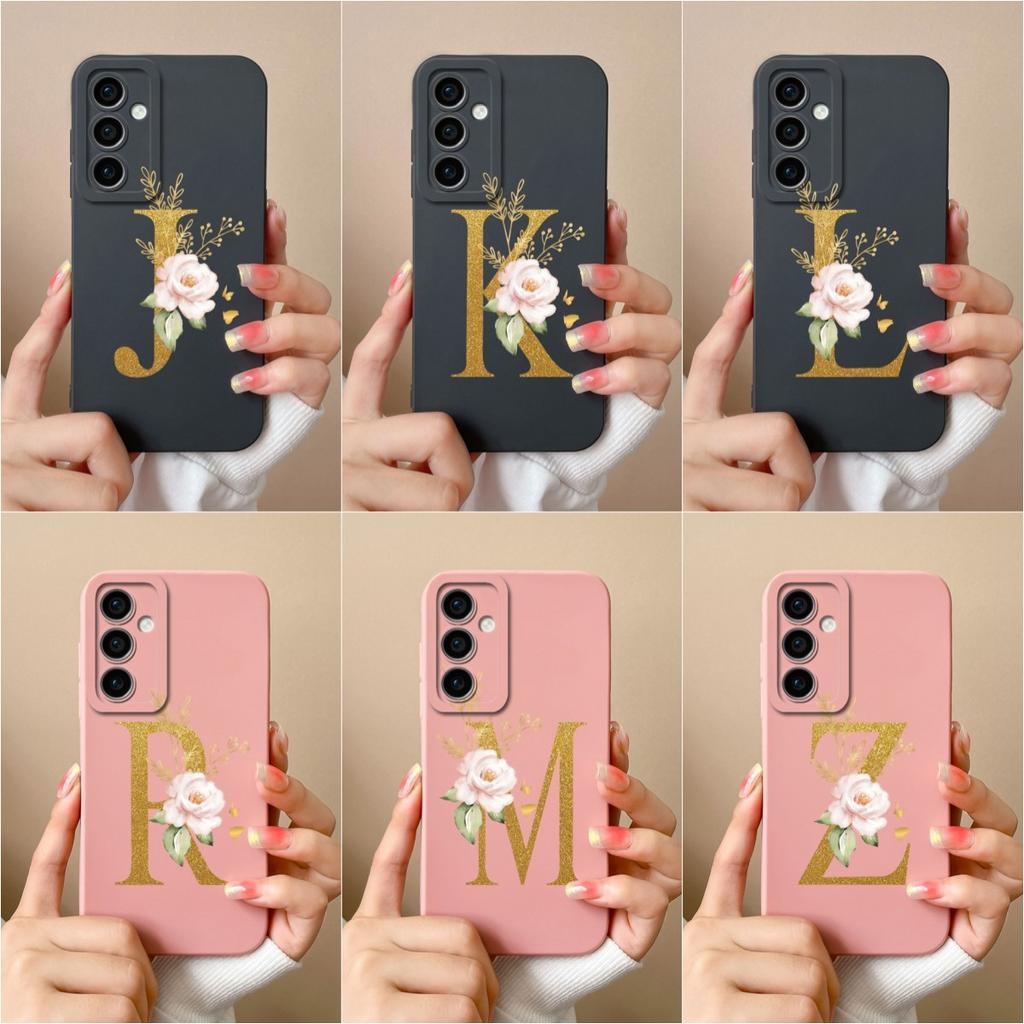 For Samsung Galaxy A35 F15 S24+ A15 S24 Ultra M15 A55 Back Cover Popular Flower Letters Cases Screen Protector Anti Drop Luxury Phone Bags For Samsung