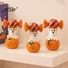 Window Sill Decoration Halloween Ghost Figurine, Cute Sitting on Pumpkin Holding Candy Figurine Statue, Spooky Resin Table Ornament for Indoor Mantle