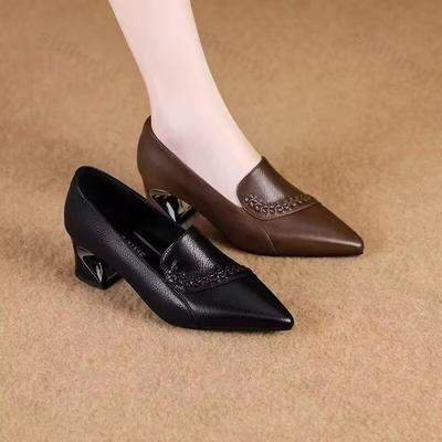 Женские модные туфли-лодочки с острым носом, осенние, удобные, на массивной платформе, элегантные туфли на среднем каблуке, уличные, нескользящие, повседневные