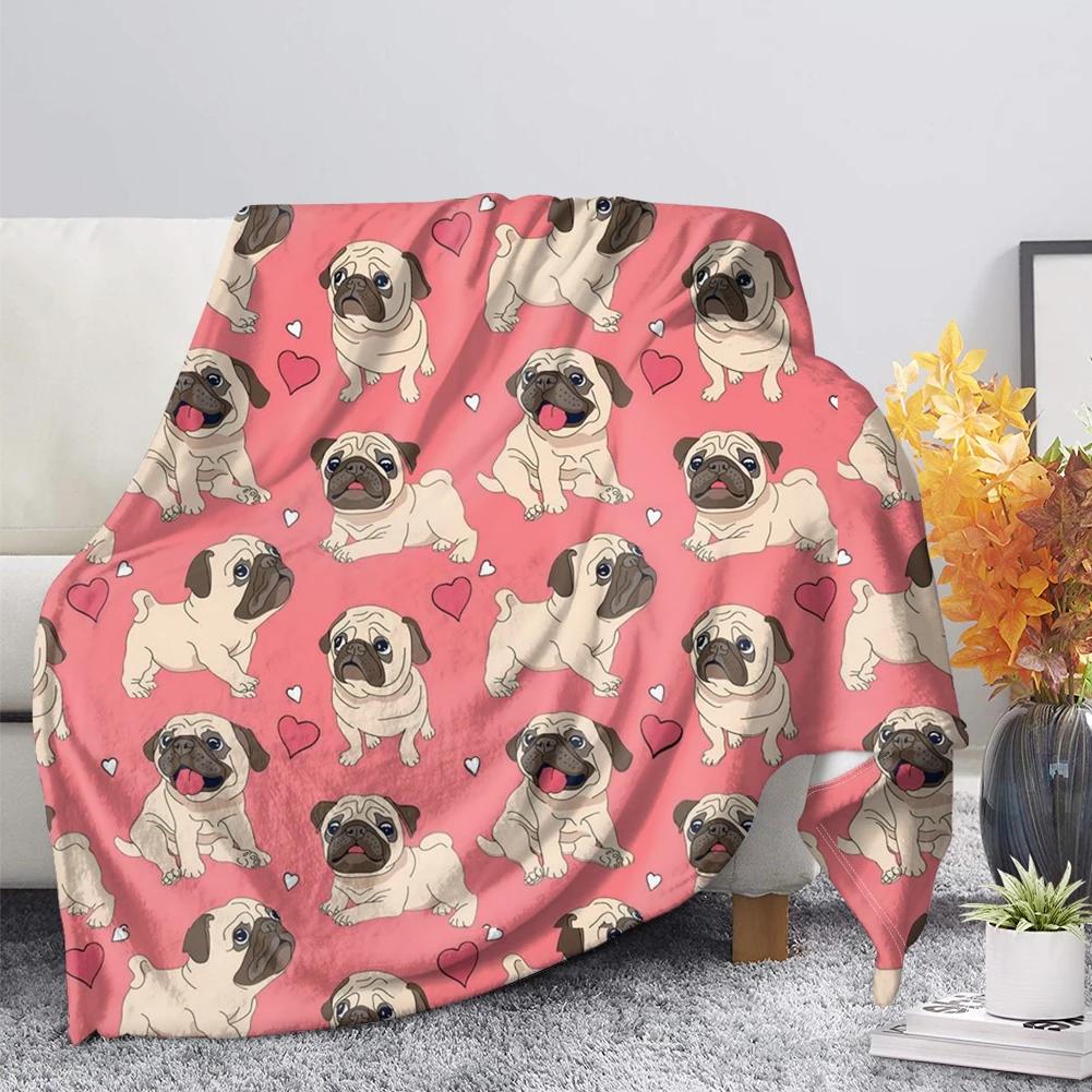 Pug Dog Blanket Lovey Animal Soft Warm Fall Chair Flannel Throw Blankets Cartoon Pet Puppy Print Bed Sofa Blanket King Queen