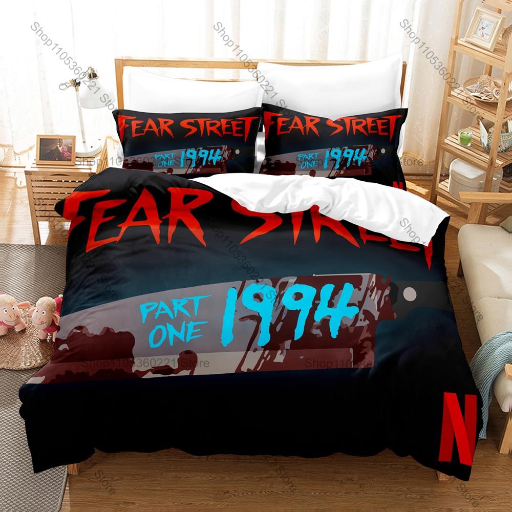 Fear Street Trilogy Vintage Slasher Horror Movie Poster HD Print Bedding Set Duvet Cover + 2 Pillowcases Dark Teen Room Decor