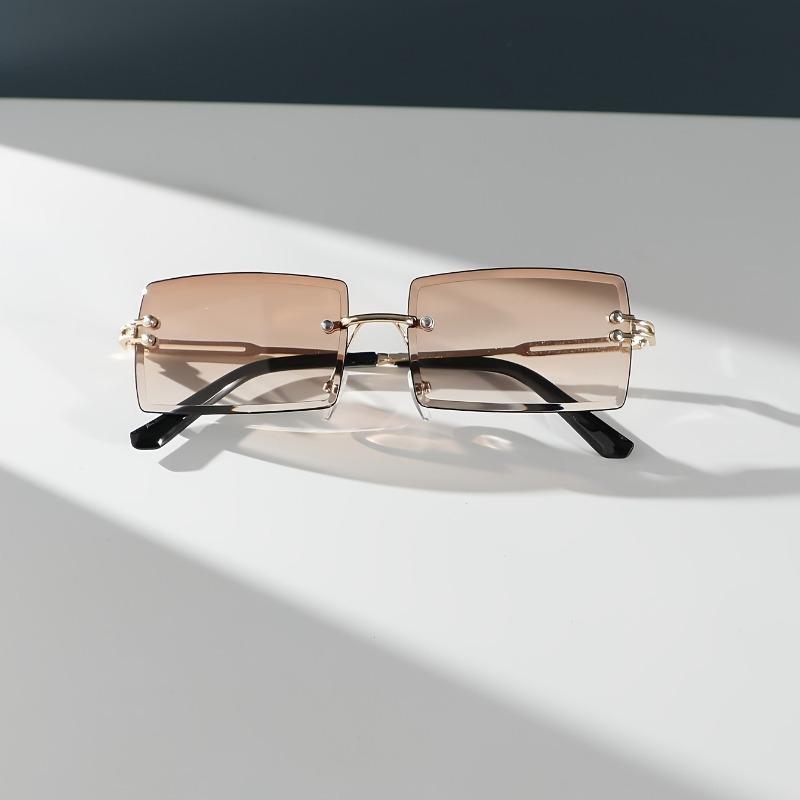 Шикарные безободковые прямоугольные модные очки для мужчин и женщин - Металлическая оправа с градиентными линзами, идеально подходящие для вождения