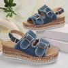 Fashion Women Wedge Sandals Summer Beach Slippers Double Buckle Non-slip Clogs Slides Women Flip Flop Platform Sandals Denim Female
