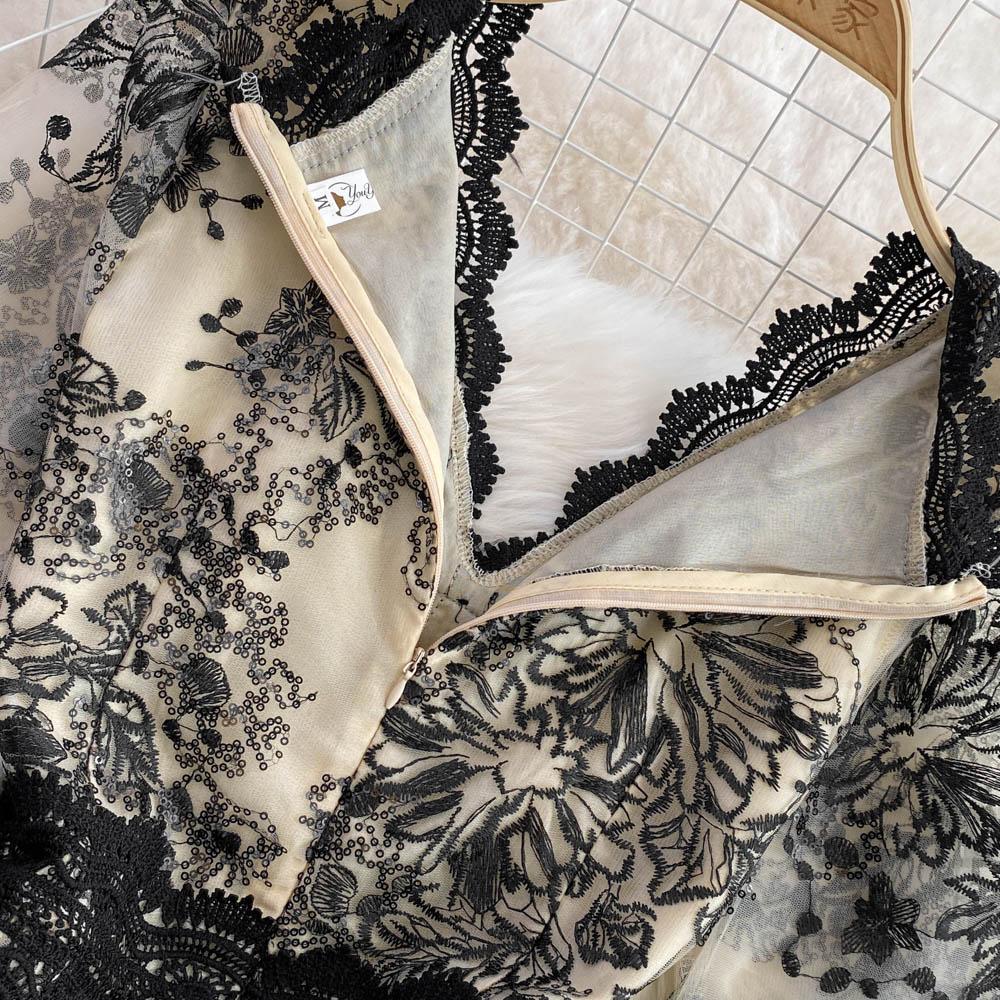 RUGOD Высококачественное сетчатое кружевное платье с v-образным вырезом для похудения и талии, элегантное темпераментное длинное платье с большими качелями