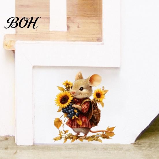 Autumn Theme Party Supplies Mouse Wall Stickers, Waterproof PVC Retro Fairy Tale Decals, Removable Peel Pastoral Style Stickers And Stick Decals