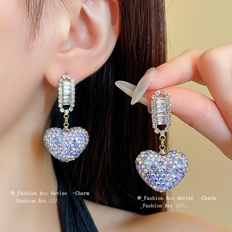 Silver Needle European and American Zircon Diamond-encrusted Love Earrings Sweet Fashion Temperament Earrings Mori High-end Earrings Women