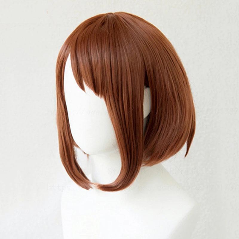 Парик для косплея Ochako Uraraka, короткий коричневый боб, термостойкие синтетические волосы, парики в стиле аниме
