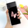 Beauty Pink Butterfly Luxury Case For Samsung Galaxy Z Flip 3 4 5g Funda Z Flip3 Clear Pc Hard Shockproof Back Phone Coque Shell