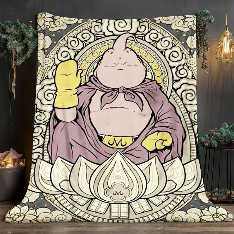 1Pc MajinBuu Print Flannel Blanket, High quality Comfortable for All Seasons, Warmth and Comfort, Perfect for Christmas Gifts