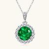 Silvere Glam Simple Round Emerald Necklace, Luxurious Pendant, S925 Sterling Silver Collarbone Chain