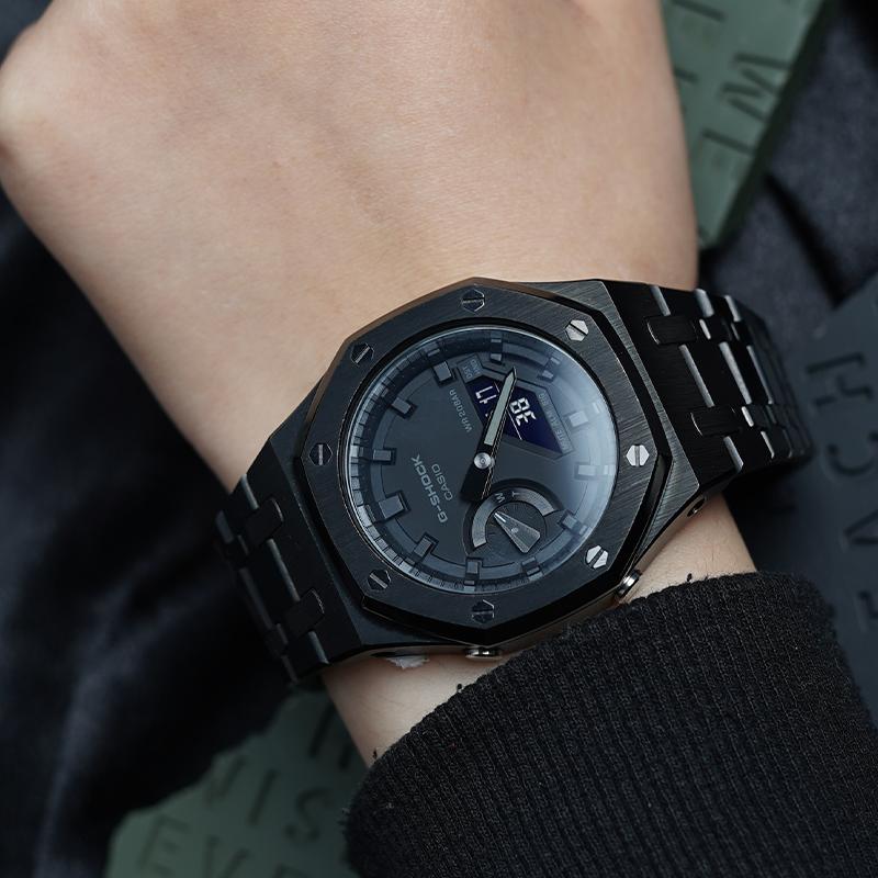 Casio Мужские часы с ЖК-дисплеем и аналоговым двойным дисплеем Серия Black GA-2100-1A1(Watch8--)