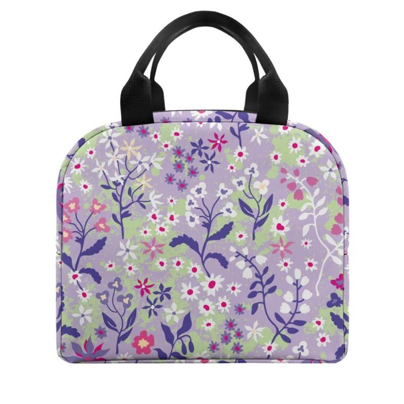 Insulated Lunch Tote Bag With Floral Print Large Capacity Commuter Work School Picnic