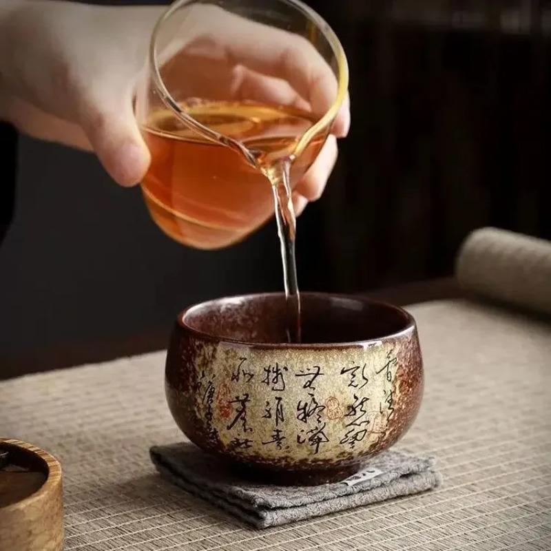 Винтажная керамическая чашка для чая, обожженная на дровах - Большая чаша для чая Дзен ручной работы для чайной церемонии, личного использования и подарков