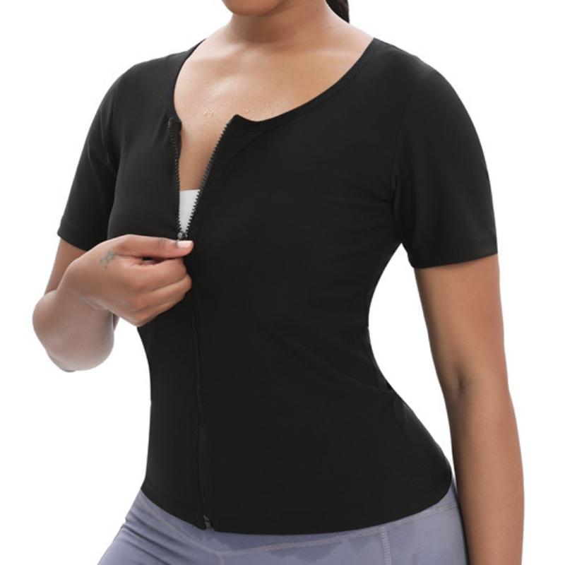 Женский костюм для сауны, толстовка с короткими рукавами, тренировочная куртка на молнии, талия, формирователь тела, сжигание жира, корректирующее белье для бега, спортивные топы