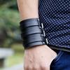 Men Vintage Genuine Leather Buckle Punk Cuff Bangle Wristband