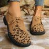 Fashion Leopard Low Heels Pumps Women 2025 Spring Thick Heel Faux Suede Oxford Shoes Woman Plus Size Lace Up Single Shoes Mujer