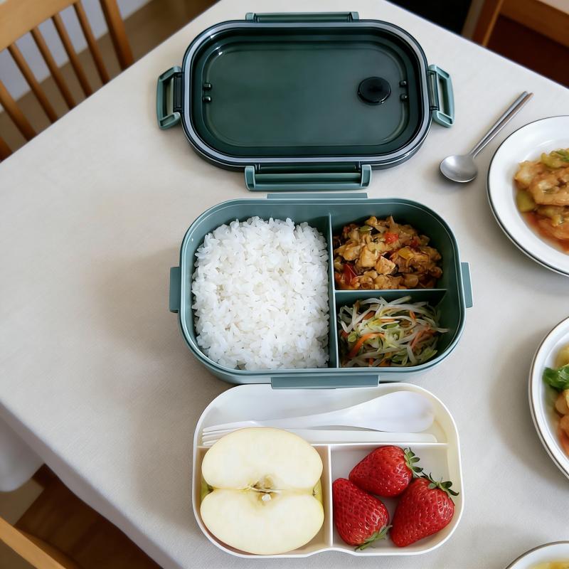 Portable Sealed Double Layer Leak Proof Bento Box with Cutlery Microwave Safe Kids Lunch Box Food Container Kitchen Accessory