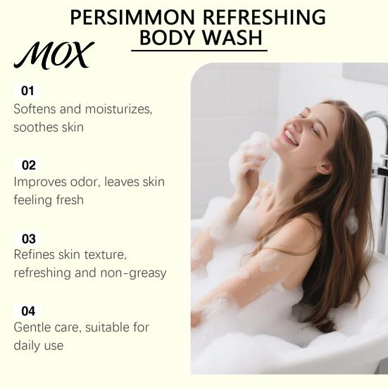 Moisturizing Skin Cleanser Persimmon Body Wash, 100ml Gentle Exfoliating Shower Gel with Fresh Trial Size Wash Fruit Scent, Deep Cleansing Mild Daily