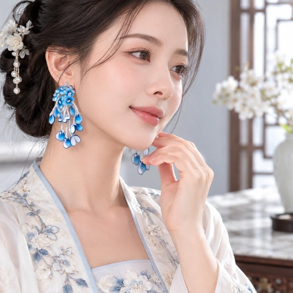 Teardrop Shape Flower Pendant Gradient Color Earring Component Earring Making