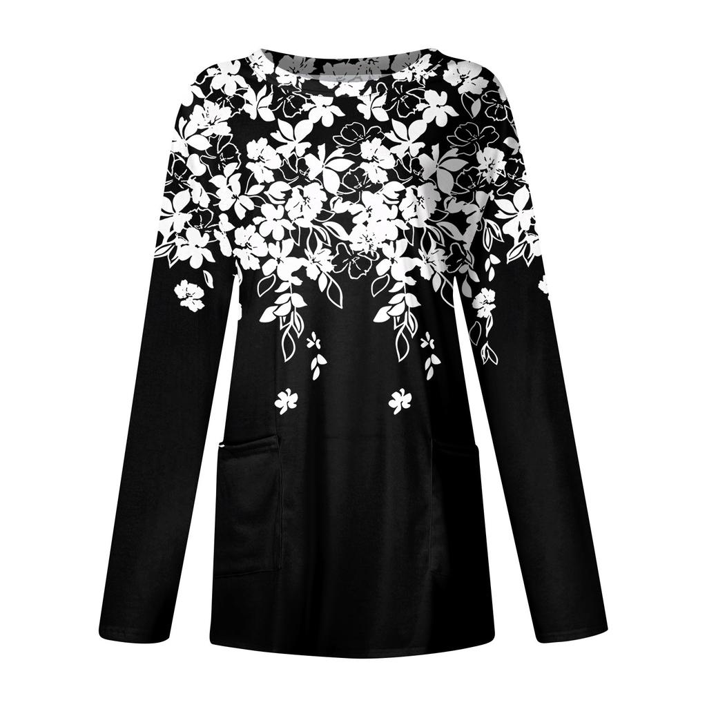 Женская толстовка, пуловер, спортивная одежда, карман, принт, повседневный топ с круглым вырезом и длинными рукавами