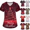 Women's Fashion V-neck Short Sleeve Workwear With Pockets Christmas Printed Tops